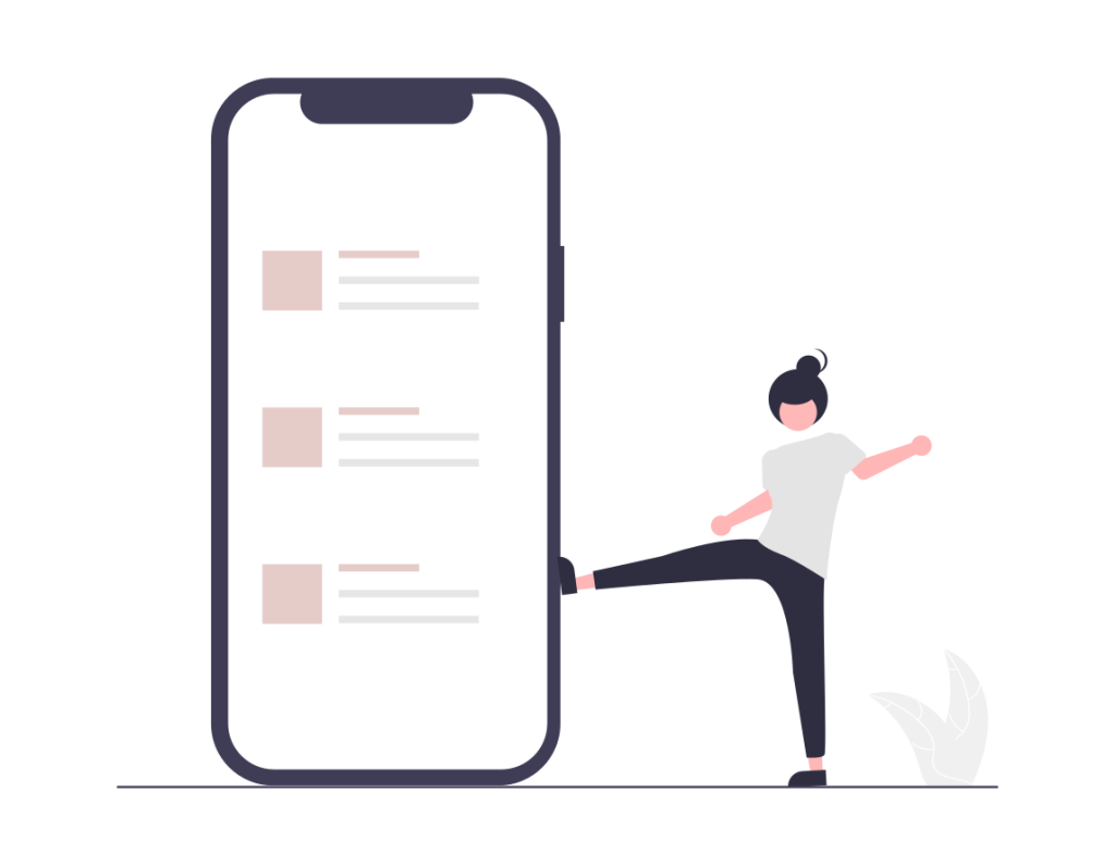 vector of a person beside a giant phone