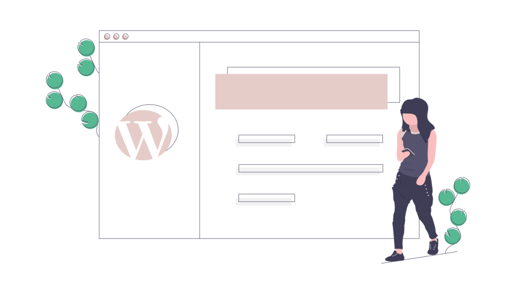 vector of woman in front of wordpress CMS